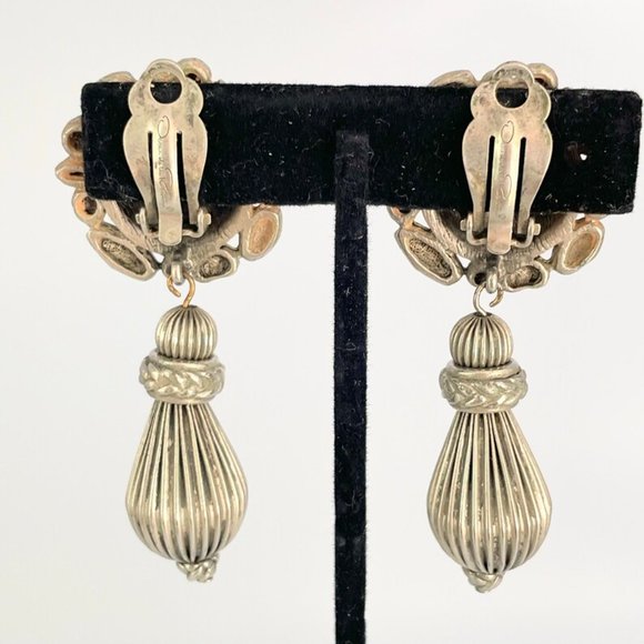 RARE Vintage Oscar De La Renta Silver Pewter Tone Etruscan Style Earrings - Picture 6 of 6